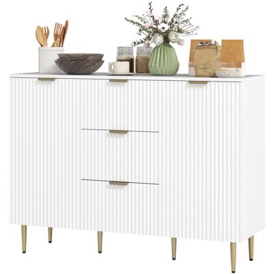 OEM Buffet Meuble Cuisine Rangement Avec 3 Tiroirs, Étagères Réglables, Placards À Portes Cannelées, 120 X 40 X 90 Cm, Blanc - Publicité OEM Buffet Meuble Cuisine Rangement Avec 3 Tiroirs, Étagères Réglables, Placards À Portes Cannelées, 120 X 40 X 90 Cm, Blanc - Publicité