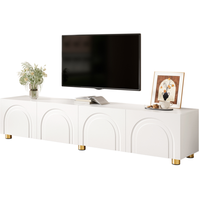 ACKERMAN Meuble Tv Bas À Moulures Cintrées, 4 Portes, Pieds En Métal, Rangement Pour Salon - Publicité ACKERMAN Meuble Tv Bas À Moulures Cintrées, 4 Portes, Pieds En Métal, Rangement Pour Salon - Publicité