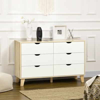 OEM Commode 6 Tiroirs Style Scandinave, Meuble De Rangement - Dim. 120l X 40p X 76h Cm, Aspect Bois Et Beige - Publicité OEM Commode 6 Tiroirs Style Scandinave, Meuble De Rangement - Dim. 120l X 40p X 76h Cm, Aspect Bois Et Beige - Publicité