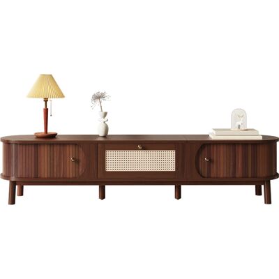 OEM Meuble Télé Portes Bois Naturel Tiroirs Rotin Ambiance Rustique Rangement Naturel - Publicité OEM Meuble Télé Portes Bois Naturel Tiroirs Rotin Ambiance Rustique Rangement Naturel - Publicité