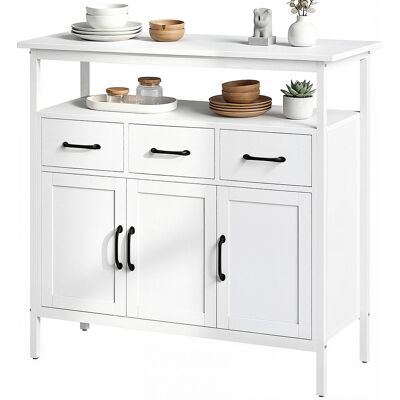 OEM Buffet Cuisine, Meuble De Rangement, 3 Portes, 3 Tiroirs, Compartiment Ouvert Et Étagères Réglables, 95x35x88cm, Blanc - Publicité OEM Buffet Cuisine, Meuble De Rangement, 3 Portes, 3 Tiroirs, Compartiment Ouvert Et Étagères Réglables, 95x35x88cm, Blanc - Publicité
