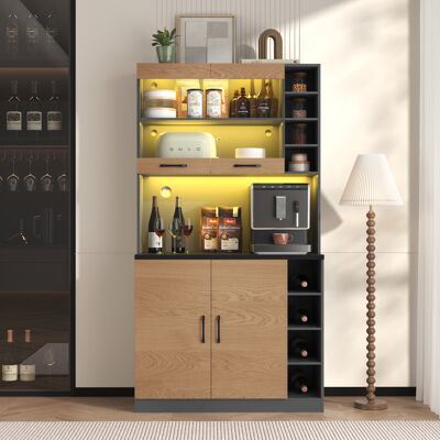 ACKERMAN Meuble De Cuisine 100 X 47 X 187 Cm, Buffet Avec Éclairage D'Ambiance Led Et Passe-câbles, Meuble Haut De Cuisine En Bois, Grand Espace Pour Micro-ondes, Autoportant, Étagères Latérales Réglables En H - Publicité ACKERMAN Meuble De Cuisine 100 X 47 X 187 Cm, Buffet Avec Éclairage D'Ambiance Led Et Passe-câbles, Meuble Haut De Cuisine En Bois, Grand Espace Pour Micro-ondes, Autoportant, Étagères Latérales Réglables En H - Publicité