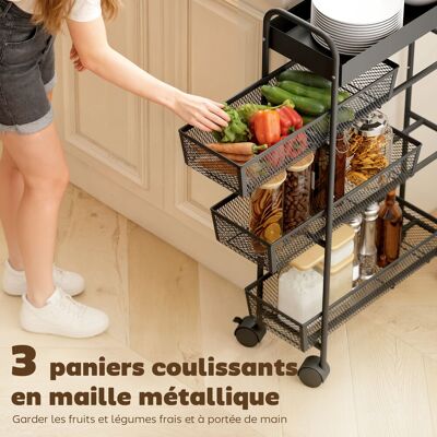 OEM Chariot Rangement 4 Niveaux Desserte Roulettes 3 Paniers Coulissants Plateau 19x43,2x80 Cm Noir - Publicité OEM Chariot Rangement 4 Niveaux Desserte Roulettes 3 Paniers Coulissants Plateau 19x43,2x80 Cm Noir - Publicité