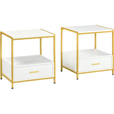 DEVOKO Ensemble 2 Tables De Chevet Chambre Moderne Élégante Tiroir Étagère Ouverte Rangement 50x40x55cm, Blanc Or - Publicité DEVOKO Ensemble 2 Tables De Chevet Chambre Moderne Élégante Tiroir Étagère Ouverte Rangement 50x40x55cm, Blanc Or - Publicité