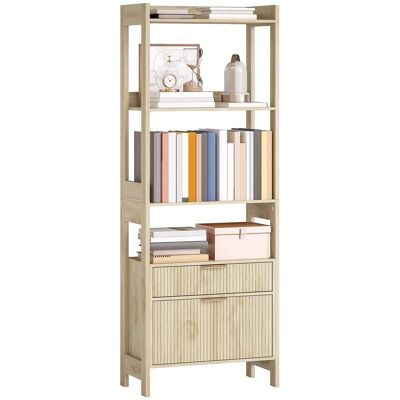 OEM Bibliothèque Haute, Meuble De Rangement Avec 4 Étagères Ouvertes Et 2 Tiroirs Cannelés, 60 X 30 X 160 Cm, Bois Naturel - Publicité OEM Bibliothèque Haute, Meuble De Rangement Avec 4 Étagères Ouvertes Et 2 Tiroirs Cannelés, 60 X 30 X 160 Cm, Bois Naturel - Publicité