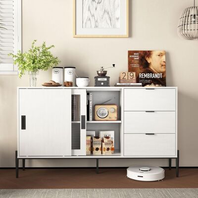 OEM Modernes Sideboard Mit Glasschiebetür Und 3 Schubladen, Konsolentisch Für Den Eingangsbereich, Küchenbuffetschrank Für Flure, Eingänge, Küchen, Arbeitszimmer, Weiß - Publicité OEM Modernes Sideboard Mit Glasschiebetür Und 3 Schubladen, Konsolentisch Für Den Eingangsbereich, Küchenbuffetschrank Für Flure, Eingänge, Küchen, Arbeitszimmer, Weiß - Publicité