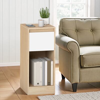 VASAGLE Table De Chevet Étroit Avec Ports Usb Et Tiroir, Table De Nuit Avec Éclairage Led, Pour Salon, Chambre, Chêne Et Blanc - Publicité VASAGLE Table De Chevet Étroit Avec Ports Usb Et Tiroir, Table De Nuit Avec Éclairage Led, Pour Salon, Chambre, Chêne Et Blanc - Publicité