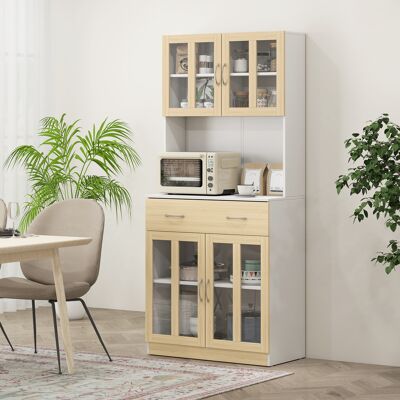OEM Homcom Buffet Haut De Cuisine Armoire De Cuisine Multi-rangement 4 Portes Vitrine Verre Avec Étagère Tiroir Coulissant Grand Plateau En Bois Blanc Aspect Chêne Clair - Publicité OEM Homcom Buffet Haut De Cuisine Armoire De Cuisine Multi-rangement 4 Portes Vitrine Verre Avec Étagère Tiroir Coulissant Grand Plateau En Bois Blanc Aspect Chêne Clair - Publicité