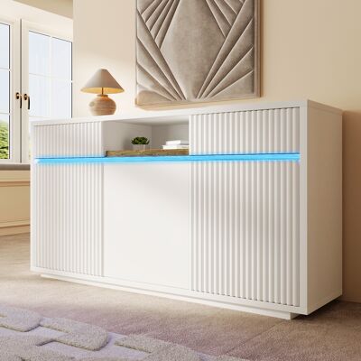 LEMONBEST Buffet Blanc Led 140x40x85 Cm Avec 2 Tiroirs, 3 Portes, Étagères Réglables, Meuble De Rangement Moderne - Publicité LEMONBEST Buffet Blanc Led 140x40x85 Cm Avec 2 Tiroirs, 3 Portes, Étagères Réglables, Meuble De Rangement Moderne - Publicité