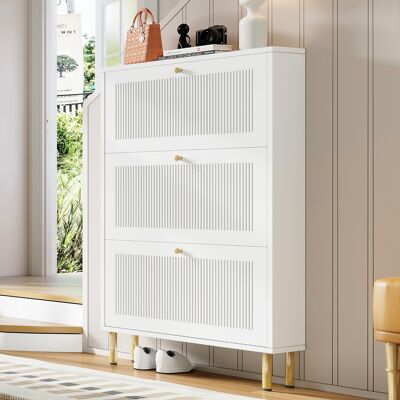 ACKERMAN Meuble À Chaussures Étroit Avec 3 Portes Abattantes Rainurées – Meuble À Chaussures À 6 Étagères Pour L'Entrée, Design Contemporain, Blanc, Dimensions : L 73 X P 23 X H 125 Cm - Publicité ACKERMAN Meuble À Chaussures Étroit Avec 3 Portes Abattantes Rainurées – Meuble À Chaussures À 6 Étagères Pour L'Entrée, Design Contemporain, Blanc, Dimensions : L 73 X P 23 X H 125 Cm - Publicité