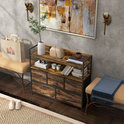 OEM Commode Rangement - 5 Tiroirs Tissu Pliables Amovibles, Étagères, Brun Rustique, 98x29x85cm - Publicité OEM Commode Rangement - 5 Tiroirs Tissu Pliables Amovibles, Étagères, Brun Rustique, 98x29x85cm - Publicité