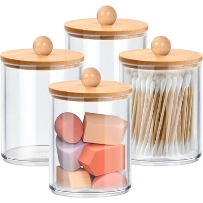 GRASSLIN 4 Boîte De Rangement, Acrylique Transparent, Couvercle Bambou, Pour Coton-tige, Salle De Bain - Publicité GRASSLIN 4 Boîte De Rangement, Acrylique Transparent, Couvercle Bambou, Pour Coton-tige, Salle De Bain - Publicité