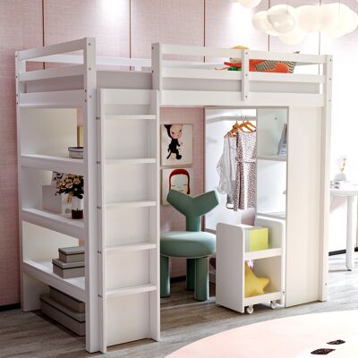 ACKERMAN Lit Mezzanine D'Enfant 90200 Cm, Avec Étagères À Plusieurs Niveaux, Avec Patères Simples Et Compartiments De Rangement, Avec 1 Desserte Amovible De Rangement, Grand Espace De Rangement, Lit Junior, Li - Publicité ACKERMAN Lit Mezzanine D'Enfant 90200 Cm, Avec Étagères À Plusieurs Niveaux, Avec Patères Simples Et Compartiments De Rangement, Avec 1 Desserte Amovible De Rangement, Grand Espace De Rangement, Lit Junior, Li - Publicité