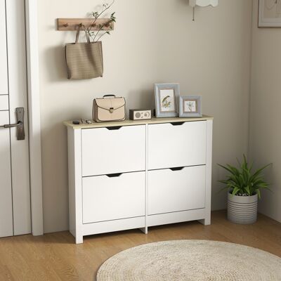 OEM Homcom Meuble À Chaussures 16 Paires - Armoire Étroite, 4 Tiroirs Rabattables & Étagères Réglables, 105x26x80cm, Blanc & Chêne - Publicité OEM Homcom Meuble À Chaussures 16 Paires - Armoire Étroite, 4 Tiroirs Rabattables & Étagères Réglables, 105x26x80cm, Blanc & Chêne - Publicité