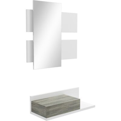 ARRIGONI Meuble D'Entree 2 En 1 Avec Miroir Mural 75x3,5x75 Cm Et Tiroir 75x30,5x20 Cm Gris Et Blanc - Publicité ARRIGONI Meuble D'Entree 2 En 1 Avec Miroir Mural 75x3,5x75 Cm Et Tiroir 75x30,5x20 Cm Gris Et Blanc - Publicité