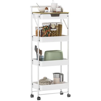 OEM Chariot Utilitaire À Roulettes À 4 Niveaux Avec Tiroir, Plateau Et Paniers Métalliques Pour Chambre, Salle De Bain, Cuisine, Blanc - Publicité OEM Chariot Utilitaire À Roulettes À 4 Niveaux Avec Tiroir, Plateau Et Paniers Métalliques Pour Chambre, Salle De Bain, Cuisine, Blanc - Publicité