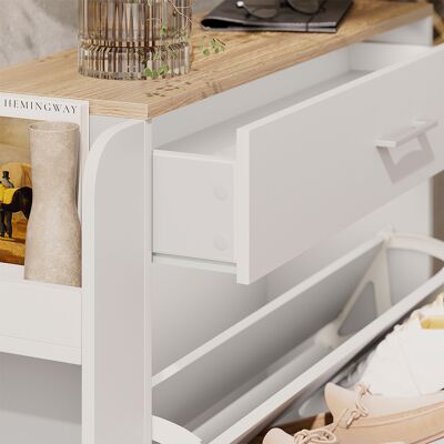 Armoire À Chaussures Movino, Blanc/chêne, 88.4x101.6cm Avec Des Compartiments Ouverts Et Fermés, Vicco - Publicité Armoire À Chaussures Movino, Blanc/chêne, 88.4x101.6cm Avec Des Compartiments Ouverts Et Fermés, Vicco - Publicité