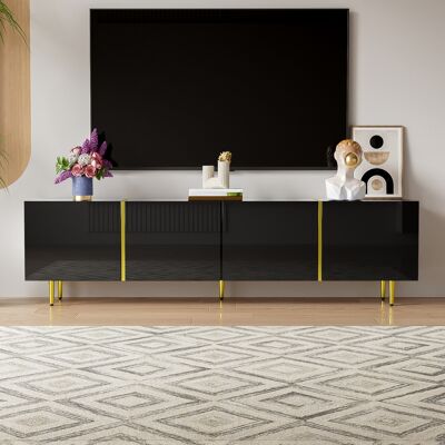 DEVOKO Armoire Tv Noire Haute Brillance Avec 4 Portes, Et Simple, En Combinaison Noir Et Or - Publicité DEVOKO Armoire Tv Noire Haute Brillance Avec 4 Portes, Et Simple, En Combinaison Noir Et Or - Publicité