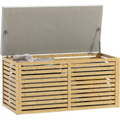 MIDUODUO Malle Rangement 122l Rembourré Lin Synthétique Coussin Bambou, 90x42x43 Cm, Gris/naturel - Publicité MIDUODUO Malle Rangement 122l Rembourré Lin Synthétique Coussin Bambou, 90x42x43 Cm, Gris/naturel - Publicité