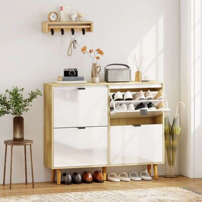 Generic Meuble À Chaussures, Armoire À Chaussures Étroite, 4 Tiroirs Rabattables, Porte Haute Brillante, 105x24x92,5cm, Blanc - Publicité Generic Meuble À Chaussures, Armoire À Chaussures Étroite, 4 Tiroirs Rabattables, Porte Haute Brillante, 105x24x92,5cm, Blanc - Publicité