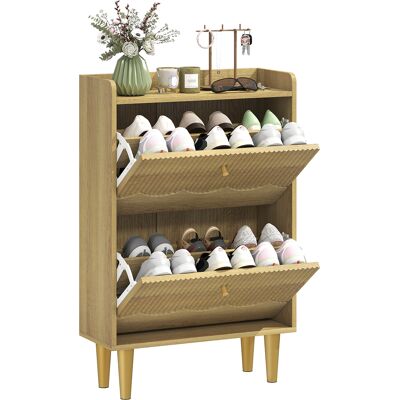 OEM Meuble À Chaussures 12 Paires. Armoire À Chaussures Étroite. 2 Tiroirs Rabattables Étagères Réglables. 60x24x92cm. Chêne - Publicité OEM Meuble À Chaussures 12 Paires. Armoire À Chaussures Étroite. 2 Tiroirs Rabattables Étagères Réglables. 60x24x92cm. Chêne - Publicité