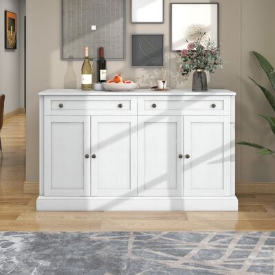 DEVOKO Grande Buffet Avec 4 Portes Et 2 Tiroirs, Meuble Buffet Pour Salle À Manger Et Salon, 150 X 40 X 86 Cm (l / W / H) – (blanc Antique) - Publicité DEVOKO Grande Buffet Avec 4 Portes Et 2 Tiroirs, Meuble Buffet Pour Salle À Manger Et Salon, 150 X 40 X 86 Cm (l / W / H) – (blanc Antique) - Publicité