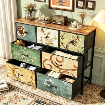 VASIEN Buffet, Armoire À 7 Tirtors 100x30x78 Cm, Meuble De Rangement, Poignées Noires, Motif Vintage, Cadre En Métal Noir, Adaptée Au Salon, Chambre À Coucher - Publicité VASIEN Buffet, Armoire À 7 Tirtors 100x30x78 Cm, Meuble De Rangement, Poignées Noires, Motif Vintage, Cadre En Métal Noir, Adaptée Au Salon, Chambre À Coucher - Publicité