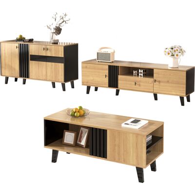 ACKERMAN Ensemble De Meubles De Salon, 3 Pièces – Table Basse, Meuble Tv Et Buffet – Design Moderne En Bois Et Noir – Nombreux Rangements, Élégance Et Style Pour Tout Intérieur - Publicité ACKERMAN Ensemble De Meubles De Salon, 3 Pièces – Table Basse, Meuble Tv Et Buffet – Design Moderne En Bois Et Noir – Nombreux Rangements, Élégance Et Style Pour Tout Intérieur - Publicité