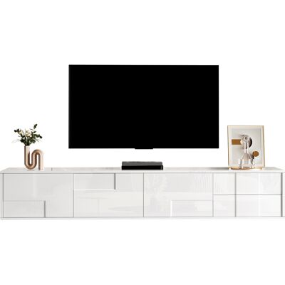 ACKERMAN Meuble Tv Blanc Moderne, 170 Cm, Suspendu Ou Posé, Surface Entièrement Laquée Brillante, Sans Poignées, Avec 3 Portes Et 2 Tiroirs, Offrant Un Grand Espace De Rangement Pour Le Salon. Publicité ACKERMAN Meuble Tv Blanc Moderne, 170 Cm, Suspendu Ou Posé, Surface Entièrement Laquée Brillante, Sans Poignées, Avec 3 Portes Et 2 Tiroirs, Offrant Un Grand Espace De Rangement Pour Le Salon. Publicité