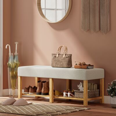 OEM Homcom Banc À Chaussures De Rangement - Siège Rembourré & Étagère Ouverte, Bois D'Hévéa, 120x44x48cm, Bois Naturel - Publicité OEM Homcom Banc À Chaussures De Rangement - Siège Rembourré & Étagère Ouverte, Bois D'Hévéa, 120x44x48cm, Bois Naturel - Publicité