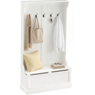 OEM Meuble D'Entrée Avec Banc Porte Manteaux 3 En 1 5 Crochets Banc De Rangement Pour Salon Couloir 96 X 34 X 179.7 Cm Crème - Publicité OEM Meuble D'Entrée Avec Banc Porte Manteaux 3 En 1 5 Crochets Banc De Rangement Pour Salon Couloir 96 X 34 X 179.7 Cm Crème - Publicité