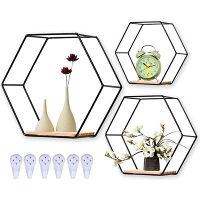 OEM Étagère Murale Hexagonale Noire, Ensemble De Trois Pièces, Tailles Différentes, Matériau Métallique. Publicité OEM Étagère Murale Hexagonale Noire, Ensemble De Trois Pièces, Tailles Différentes, Matériau Métallique. Publicité