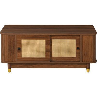 ARRIGONI Table Basse Avec Portes Coulissantes En Rotin, Coins Arrondis, Espace De Rangement, Mdf, Effet Bois, Table De Salon, Design Moderne - Publicité ARRIGONI Table Basse Avec Portes Coulissantes En Rotin, Coins Arrondis, Espace De Rangement, Mdf, Effet Bois, Table De Salon, Design Moderne - Publicité