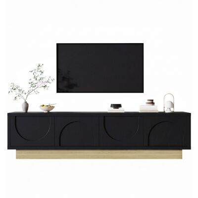ACKERMAN Meuble Tv Noir Moderne Avec Finition Imitation Bois – 175 Cm – Design Minimaliste Et Incurvé – Nombreux Rangements Et Système De Gestion Des Câbles - Publicité ACKERMAN Meuble Tv Noir Moderne Avec Finition Imitation Bois – 175 Cm – Design Minimaliste Et Incurvé – Nombreux Rangements Et Système De Gestion Des Câbles - Publicité