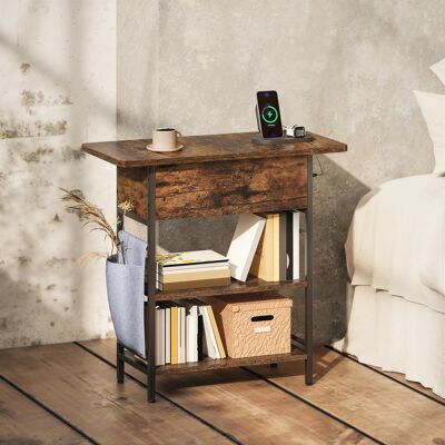 OEM Homcom Table D'Appoint Bout De Canapé - Station De Charge & Sac De Rangement Inclus, 60x29,8x58,5cm, Brun Rustique - Publicité OEM Homcom Table D'Appoint Bout De Canapé - Station De Charge & Sac De Rangement Inclus, 60x29,8x58,5cm, Brun Rustique - Publicité