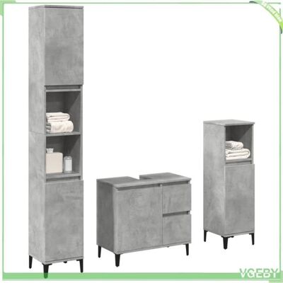OEM Ensemble De Meubles De Salle De Bain 3 Pcs - Modèle 3324946 - Gris Béton - Bois D'Ingénierie - Rangement Spacieux - Publicité OEM Ensemble De Meubles De Salle De Bain 3 Pcs - Modèle 3324946 - Gris Béton - Bois D'Ingénierie - Rangement Spacieux - Publicité