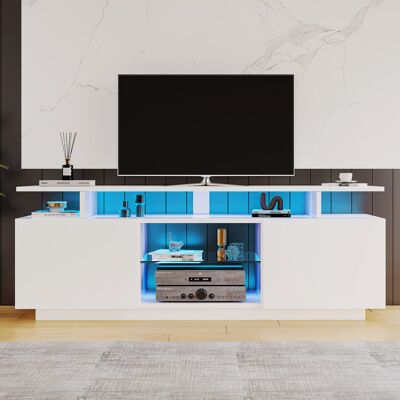 ACKERMAN Meuble Tv Blanc Avec Éclairage Led 16 Couleurs, 1,4 M De Long - Meuble De Rangement Élégant Pour Téléviseur 60 Pouces, Bande Lumineuse 16 Couleurs, Portes Laquées Brillantes Avec Étagères En Verre - Publicité ACKERMAN Meuble Tv Blanc Avec Éclairage Led 16 Couleurs, 1,4 M De Long - Meuble De Rangement Élégant Pour Téléviseur 60 Pouces, Bande Lumineuse 16 Couleurs, Portes Laquées Brillantes Avec Étagères En Verre - Publicité