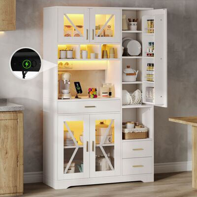 ACKERMAN Meuble De Cuisine De Style Grange, Armoire De Rangement Et D'Exposition Haute Avec Étagères Réglables, Tiroir, Éclairage Led À Changement De Couleur Et Prises, 185 × 105 × 40 Cm. Publicité ACKERMAN Meuble De Cuisine De Style Grange, Armoire De Rangement Et D'Exposition Haute Avec Étagères Réglables, Tiroir, Éclairage Led À Changement De Couleur Et Prises, 185 × 105 × 40 Cm. Publicité