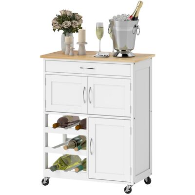 OEM Desserte De Cuisine Multi Rangements 2 Placards Tiroir Casier 9 Bouteilles Mdf Blanc Plateau Bois Caoutchouc - Publicité OEM Desserte De Cuisine Multi Rangements 2 Placards Tiroir Casier 9 Bouteilles Mdf Blanc Plateau Bois Caoutchouc - Publicité