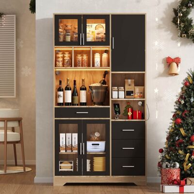FAIRWHALE Colonne De Cuisine-rétro Style Ferme-armoire Haute Avec Vitrine-étagères Réglables-led Changeable & Prise-100x36x185cm - Publicité FAIRWHALE Colonne De Cuisine-rétro Style Ferme-armoire Haute Avec Vitrine-étagères Réglables-led Changeable & Prise-100x36x185cm - Publicité