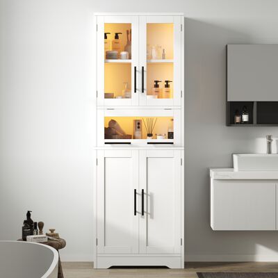 ACKERMAN Grand Meuble De Salle De Bain 60x30x170 Cm, Meuble De Rangement Autonome, Bandeau Led Contrôlable Par Application, Portes En Verre, Clayettes Réglables, Style Nordique Minimaliste, Blanc. Publicité ACKERMAN Grand Meuble De Salle De Bain 60x30x170 Cm, Meuble De Rangement Autonome, Bandeau Led Contrôlable Par Application, Portes En Verre, Clayettes Réglables, Style Nordique Minimaliste, Blanc. Publicité