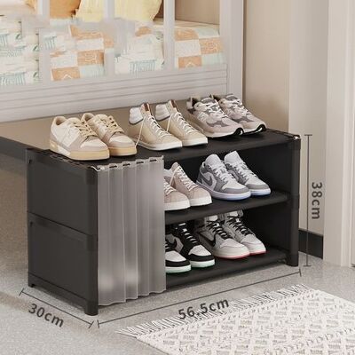 ABYSSE Meuble À Chaussures À Trois Niveaux, Modèle Simple Avec Rideau De Porte – Noir - Publicité ABYSSE Meuble À Chaussures À Trois Niveaux, Modèle Simple Avec Rideau De Porte – Noir - Publicité