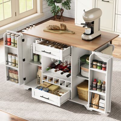 ACKERMAN Chariot De Cuisine 120x45/70x92cm Avec Plan De Travail Rabattable, Casier À Vin, Porte-verres, Étagère Épices, Porte-serviettes, Blanc - Publicité ACKERMAN Chariot De Cuisine 120x45/70x92cm Avec Plan De Travail Rabattable, Casier À Vin, Porte-verres, Étagère Épices, Porte-serviettes, Blanc - Publicité