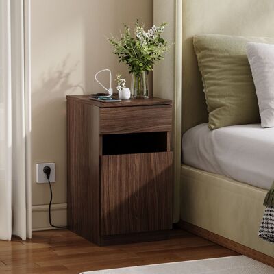 ACKERMAN Nightstand, Table De Chevet Avec Fonction De Charge, Effet Noyer, Avec Usb-a/usb-c Et Prise, 33x40x61,5cm, Y Compris Poubelle - Publicité ACKERMAN Nightstand, Table De Chevet Avec Fonction De Charge, Effet Noyer, Avec Usb-a/usb-c Et Prise, 33x40x61,5cm, Y Compris Poubelle - Publicité