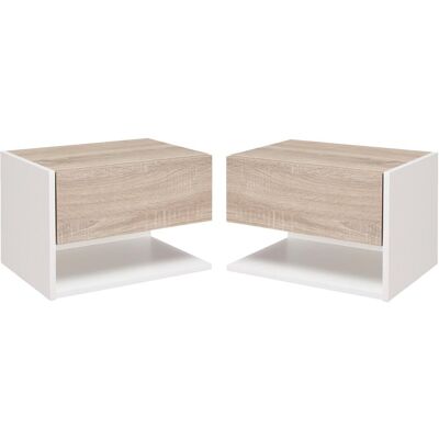 OEM Homcom Tables De Chevet Suspendues Lot De 2 - Tables De Nuit Murale - Tiroir Coulissant - En Bois Bicolore Aspect Chêne Clair Blanc - Publicité OEM Homcom Tables De Chevet Suspendues Lot De 2 - Tables De Nuit Murale - Tiroir Coulissant - En Bois Bicolore Aspect Chêne Clair Blanc - Publicité