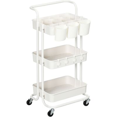 ARRIGONI Chariot À 3 Niveaux Desserte Avec 4 Crochets Et 3 Boîtes Suspendues Amovibles Pour 42 X 38 X 86,5 Cm Blanc - Publicité ARRIGONI Chariot À 3 Niveaux Desserte Avec 4 Crochets Et 3 Boîtes Suspendues Amovibles Pour 42 X 38 X 86,5 Cm Blanc - Publicité