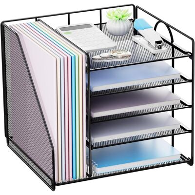 BLEOSAN Organiseur De Bureau À 5 Niveaux Rangement De Documents Avec Porte Fichiers, Corbeille À Courrier En Maille Métallique Noir - Publicité BLEOSAN Organiseur De Bureau À 5 Niveaux Rangement De Documents Avec Porte Fichiers, Corbeille À Courrier En Maille Métallique Noir - Publicité
