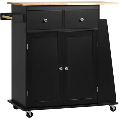 ARRIGONI Desserte De Cuisine Ilôt Cuisine Avec Plan De Travail Étagère Range-bouteilles Porte-torchons 2 Tiroirs Placard 2 Portes Mdf Noir Hévéa - Publicité ARRIGONI Desserte De Cuisine Ilôt Cuisine Avec Plan De Travail Étagère Range-bouteilles Porte-torchons 2 Tiroirs Placard 2 Portes Mdf Noir Hévéa - Publicité