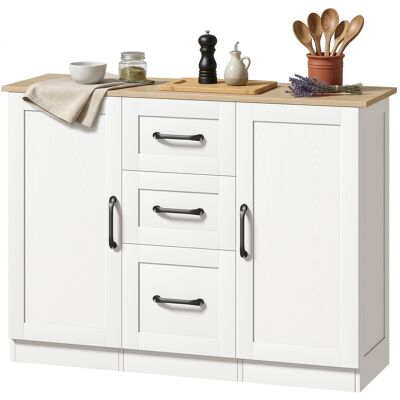 OEM Buffet Salon, Meuble De Rangement Avec 2 Portes À Fermeture Douce Et 3 Tiroirs, 110x35x80,4cm, Blanc Et Bois Naturel - Publicité OEM Buffet Salon, Meuble De Rangement Avec 2 Portes À Fermeture Douce Et 3 Tiroirs, 110x35x80,4cm, Blanc Et Bois Naturel - Publicité