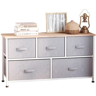 OEM Commode Meuble De Rangement 100 X 30 X 54 Cm 5 Tiroirs Non-tissés Gris Structure Acier Blanc Bois Clair - Publicité OEM Commode Meuble De Rangement 100 X 30 X 54 Cm 5 Tiroirs Non-tissés Gris Structure Acier Blanc Bois Clair - Publicité